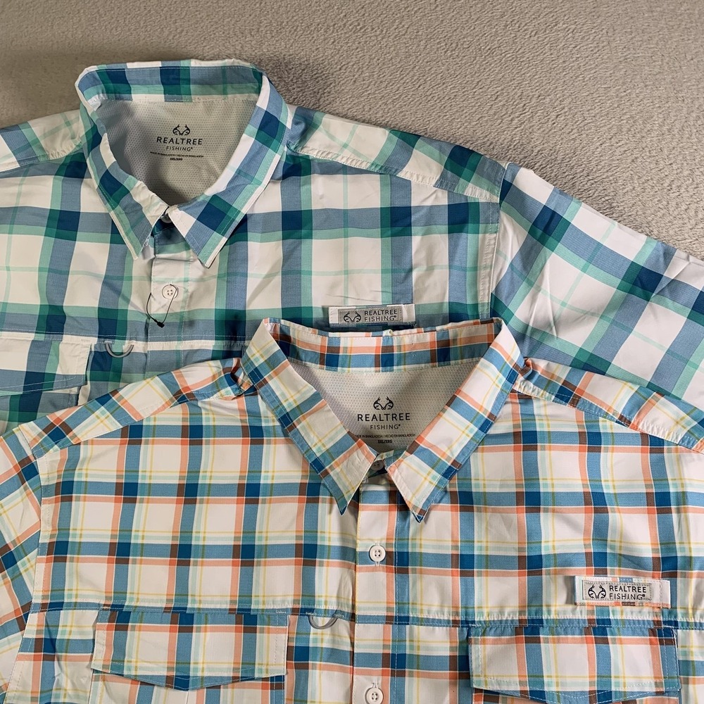 Lot Of 2 Realtree Fishing Shirt Mens 3XL Multicolor Plaid Short Sleeve Button